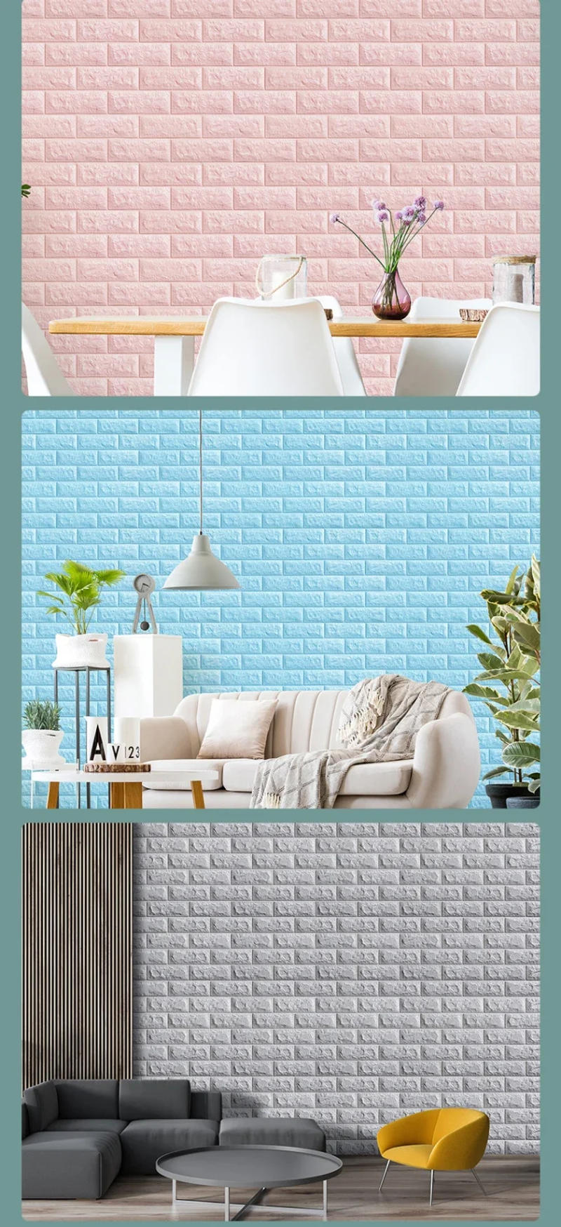 Description Picture 6 of item70cmx1m Continuous 3D Wall Stickers Self Adhesive Foam Decoractive Wallpaper Panels Home Decor Living Room Decoration Bathroom