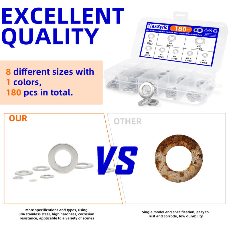 Description Picture 6 of item180pcs Stainless Steel Sealing Solid Gasket Washer M2 M2.5 M3 M4 M5 M6 M8 M10 Sump Plug Oil For General Repair Seal Ring Set