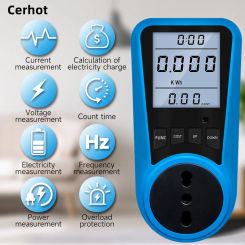 Cerhot Energy Consumption Meter Rechargeable Electricity Monitor Display 7 Modes With Overload Protection Cost Blue Socket