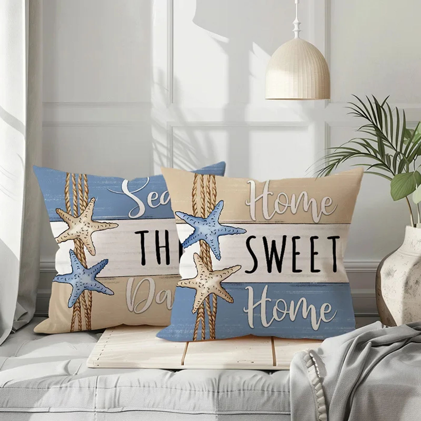 Description Picture 3 of item1PC Printed Pillowcase Ocean Scallop Sofa Cushion Cover Summer Letter Starfish Pillowcase Living Room Bedroom Pillow Case