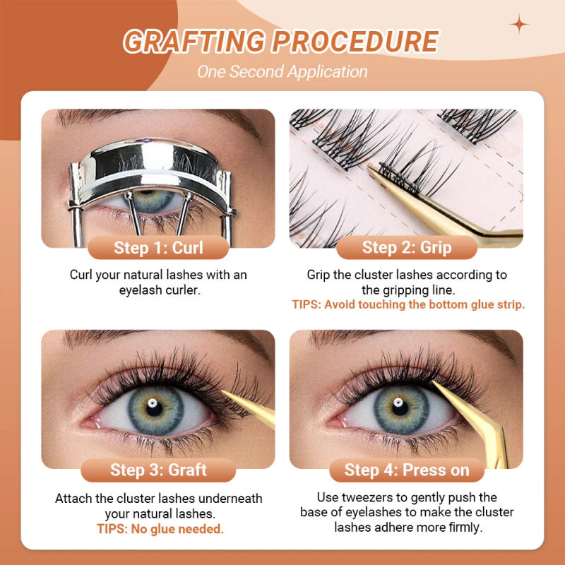 Description Picture 5 of itemLashtalk Fishtail Segments Lashes Self Adhesive DIY False Eyelash No Glue Remover Needed One-Step Reusable Pre-Glued 60 Clusters