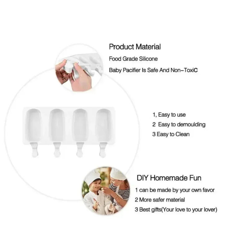 Description Picture 5 of item4/8 Hole Silicone Ice Cream Forms Popsicle Molds DIY Homemade Dessert Freezer Fruit Juice Ice Cube Maker Mould with Sticks
