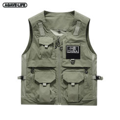 Spring Autumn Men's Multi-pocket Vests Tooling Quick-drying V-neck Waistcoat Men Casual Loose Solid Color Military Tactical Tops