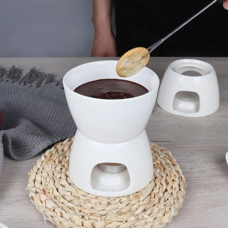Description Picture 5 of itemMini Fondue Set with Candle/fork Custom Ceramic Fondue Pot Swiss Cheese Chocolate Melting Hotpot Fondue Set with Fork