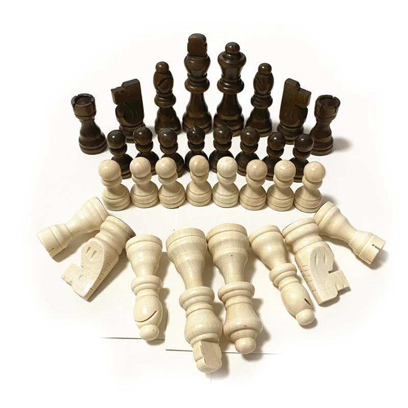 Description Picture 3 of item1 Set=32 pieces High quality 3 Inch Original Solid Wood Chess Pieces Wooden Chessman Accessoies