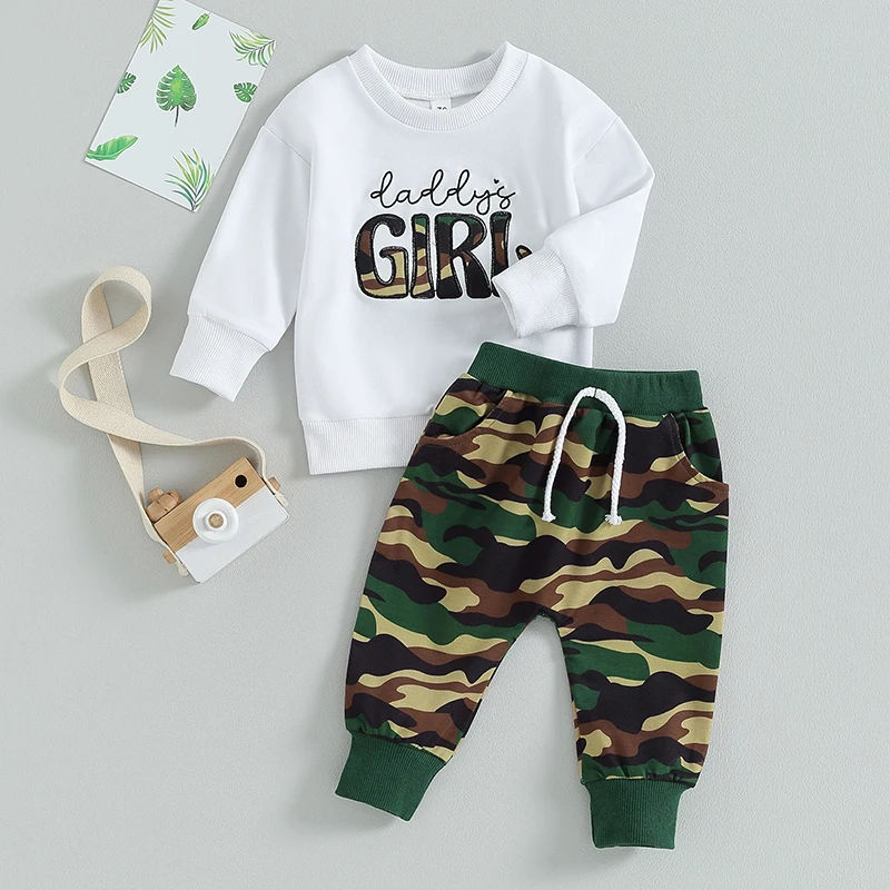 Description Picture 5 of itemBaby Girl 2Pcs Spring Outfits Long Sleeve Embroidery Pullover Camouflage Pants Set Toddler Clothes