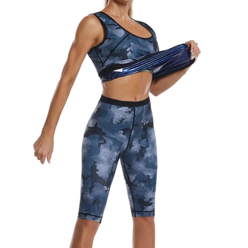 Description Picture 6 of itemWomen Camouflage Body Shaper Sweat Sauna Sets Fitness Vest Slimming Shorts Flat Tummy Pants Waist Trainer Shapewear Suits