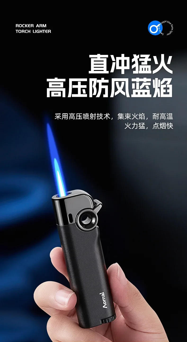 Description Picture 6 of itemCreative Metal Arm Ignition Windproof Jet Blue Flame Inflatable Lighter Portable Butane Gas Cigar Lighters Smoking Accessories