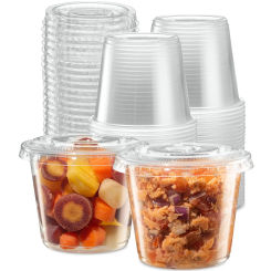 Clear Disposable Plastic Portion Cups With Lids, Small Mini Containers For Portion Controll, Jello Shots, Meal Prep, Sauce Cups