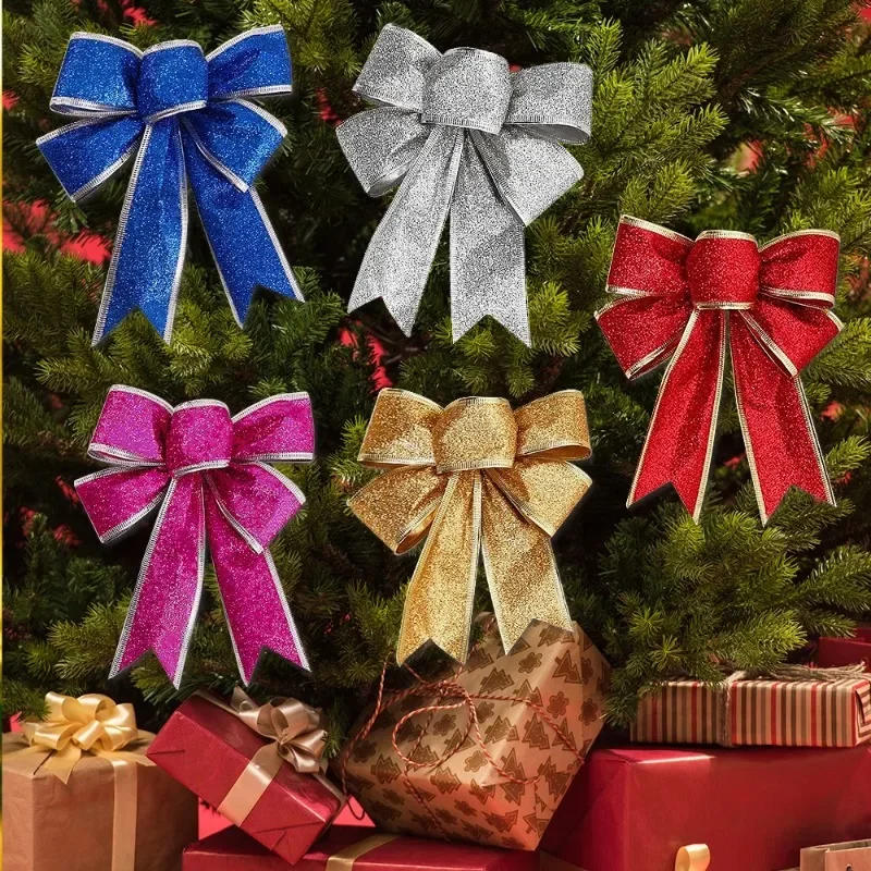Description Picture 6 of item24/1pcs Glitter Bow Gold Red Xmas Tree Ribbon Bowknot Hanging Pendant Ornaments for Christmas New Year Party Home Decor Gifts