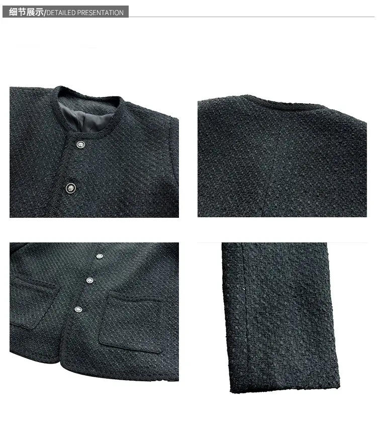 Description Picture 4 of item2023 Autumn Winter Men's Woolen Jacket Fashion Loose Round Neck Woven Jacket Male Casual Business Social Streetwear Overcoat