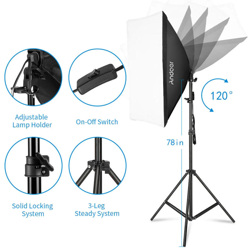 Description Picture 6 of itemAndoer Professional Studio Photography Softbox Light Kit Including 50*70cm Softboxes/ Photography Umbrella/ 40W Light Bulbs