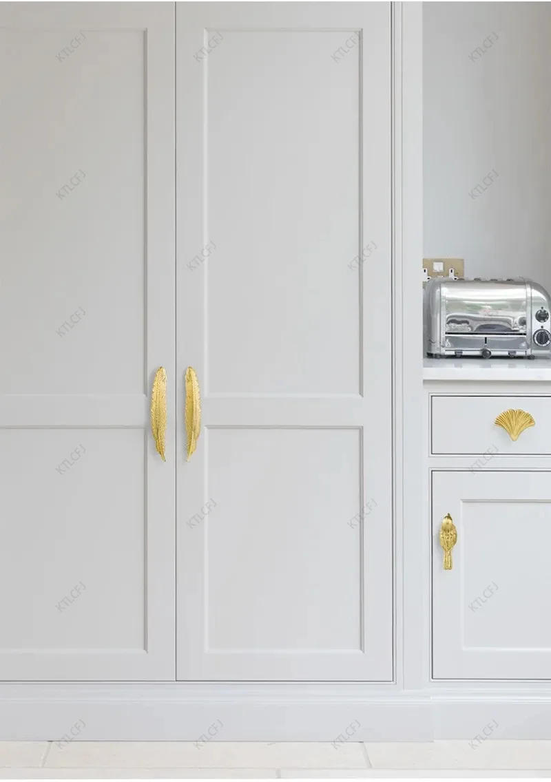 Description Picture 4 of itemPure Brass Cabinet Door Handle Light Luxury Nordic Butterfly Feather All Copper Drawer Handle American Gold Cabinet Door Handle