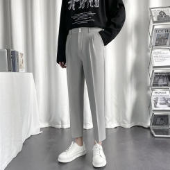 Korean Style Men's Straight Leg Casual Suit Pants Loose Fit Draped Spring Autumn Cropped Pants Trendy Hong Kong Style