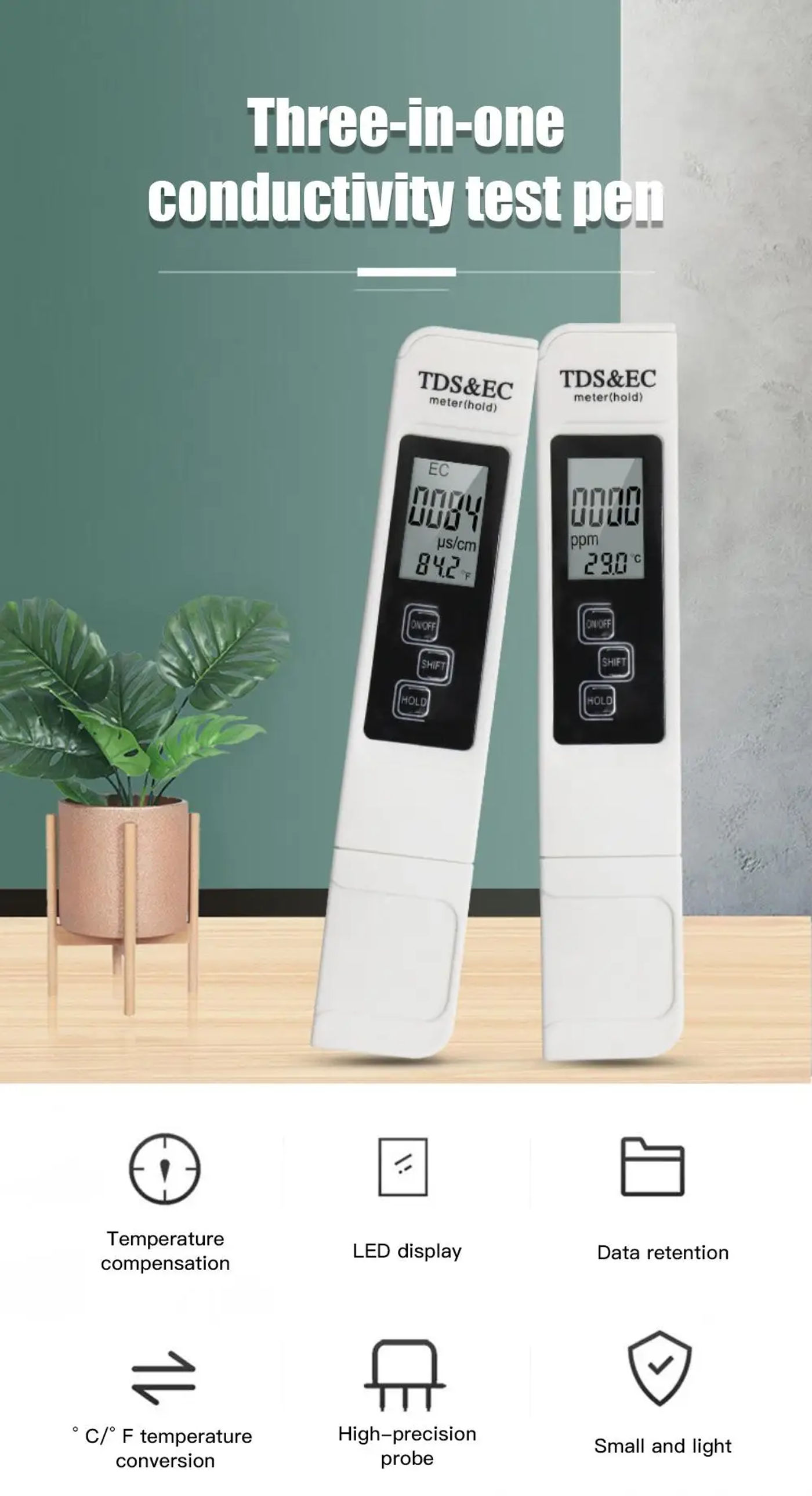 Description Picture 2 of itemWater Fertilizer Concentration Portable Water TDS Meter Pen EC Conductivity Tester Water Quality Monitor For Drinking PH Meters