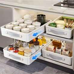 Kitchen Sliding Drawer Slide Rail Cabinet Clothes Spice Dish Bowl Pull Out Cabinet Organizer Tray with Handle Easy Carry