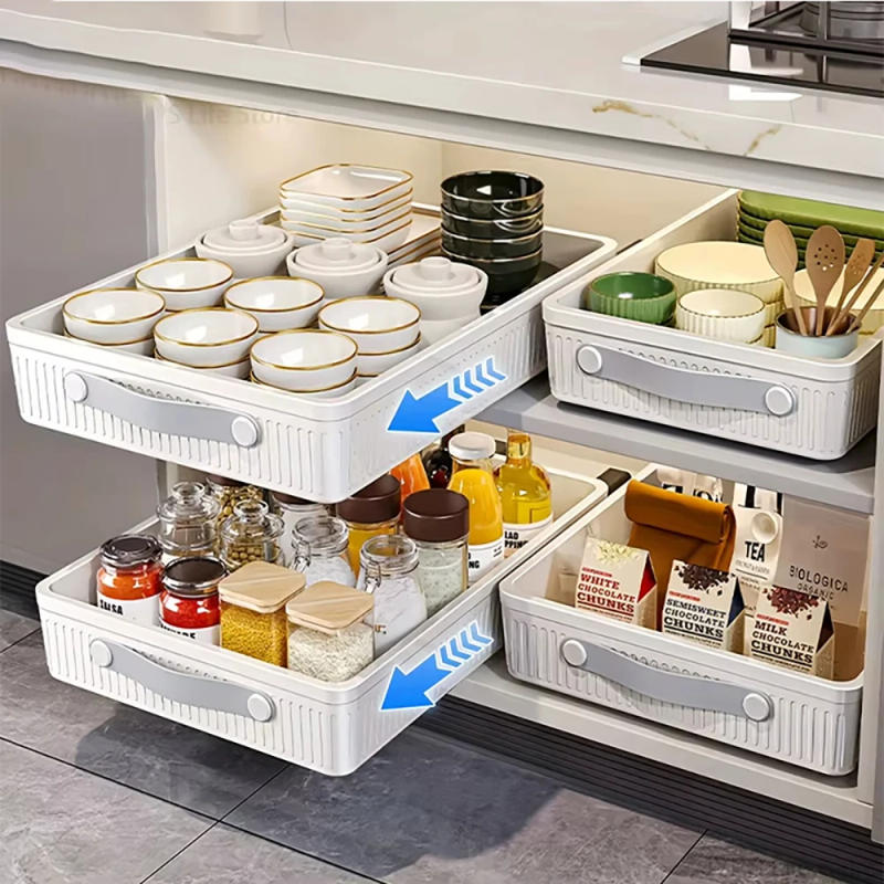 Description Picture 3 of itemKitchen Sliding Drawer Slide Rail Cabinet Clothes Spice Dish Bowl Pull Out Cabinet Organizer Tray with Handle Easy Carry