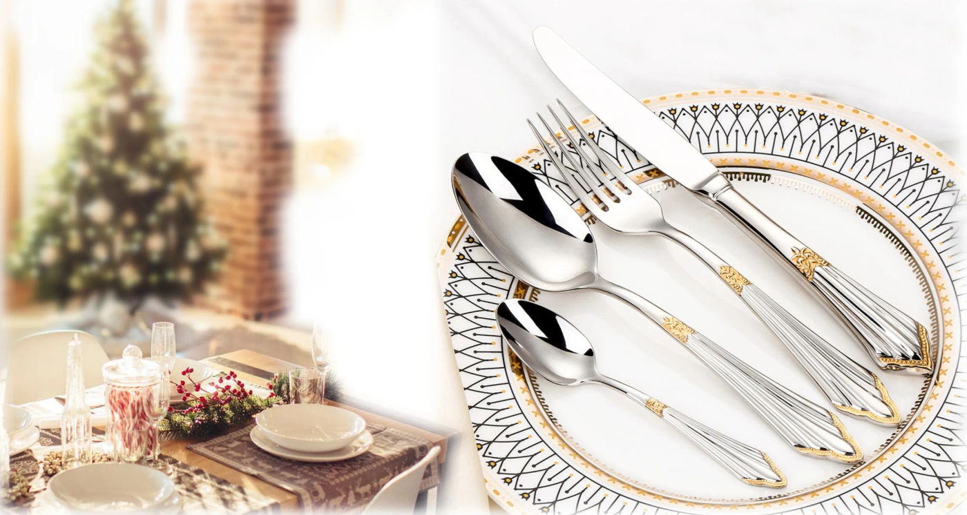 Description Picture 4 of item4/8/12/16/20/24/28 PCS Luxury Gold Plated Flatware Set Dishwasher Safe Cutlery Antique Silverware With Hollow Handle Table Knife