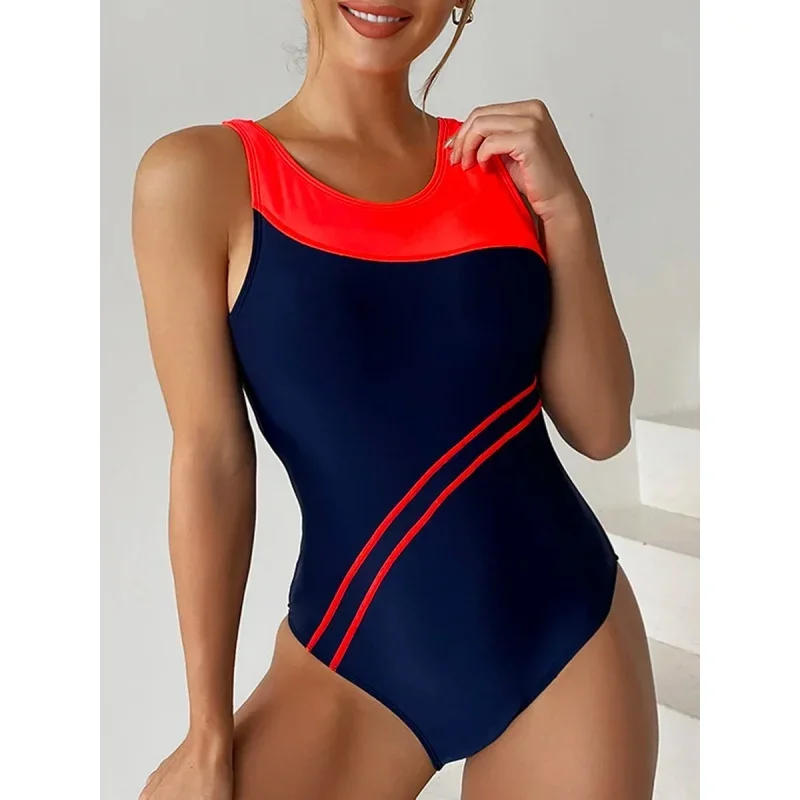 Description Picture 4 of itemPatchwork One Piece Swimsuit Women Sexy Skinny Sports Bodysuit Bikinis Swimwear Female Bathers Bathing Swimming Summer Beachwear