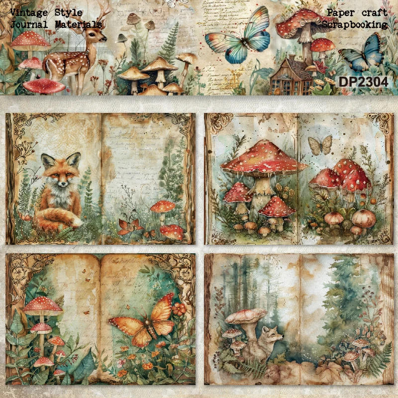 Description Picture 5 of itemKLJUYP 8sheets A5 Size Mushroom Forest Scrapbooking patterned paper Fancy Card Pack Light weight Craft Paper Card 2304