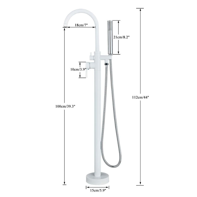 Description Picture 3 of itemSenlesen White Floor Mounted Bathtub Shower Faucet Dual Handle Freestanding Swivel Spout Bathroom Faucet Hot Cold Mixer Crane