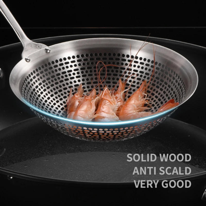 Description Picture 5 of item1pc 304 Stainless Steel Large Colander Kitchen Cooking Skimmer Ladle Pasta Food Strainer Spoon Kitchen Tools