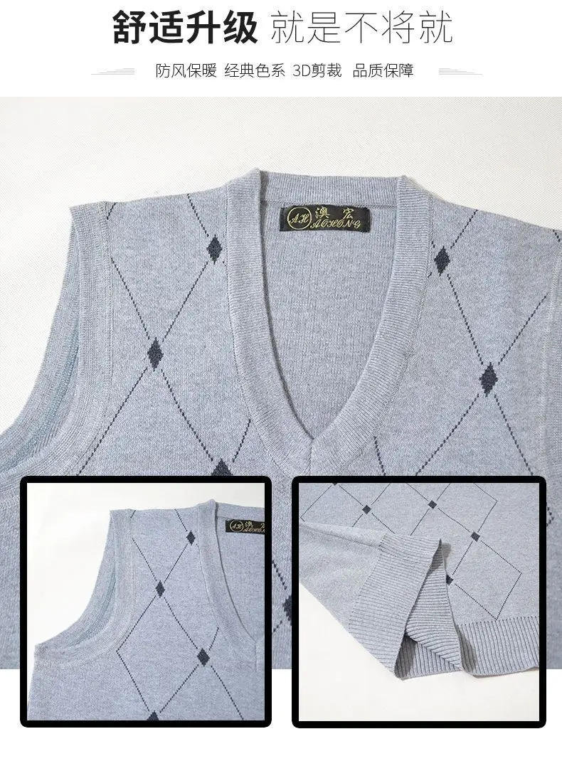 Description Picture 2 of itemTop Grade New Autum Winter Fashion Brand Designer Sweater Vest Knit Men Pullover V Neck Sleeveless Casual Men's Clothing A97