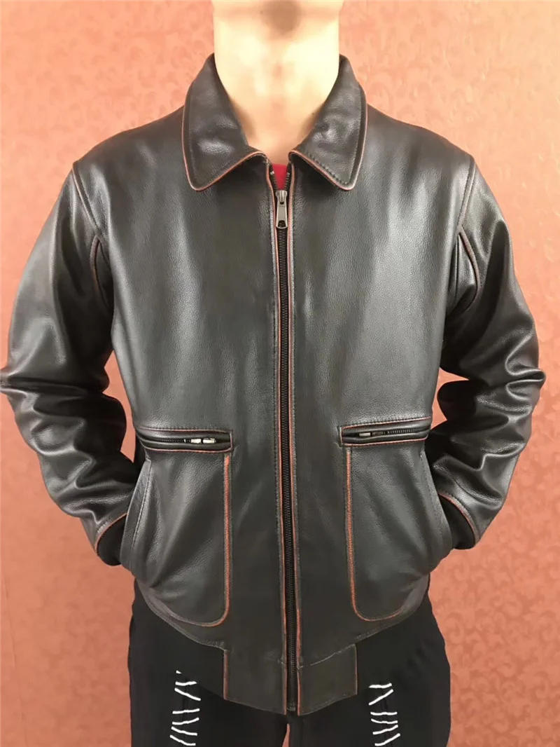 Description Picture 3 of item2024 Vintage Black Military Style Genuine Leather Jacket Men Plus Size 5XL Real Natural Cowhide Autumn USAF Aviation Coat