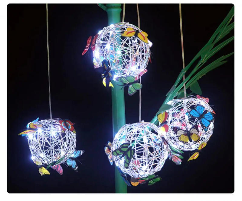 Description Picture 4 of itemOutdoor Solar Garden Light Home Decor Butterfly Pendant Waterproof Round Ball Nightlight Weaving Mesh Camping Atmosphere Lamps