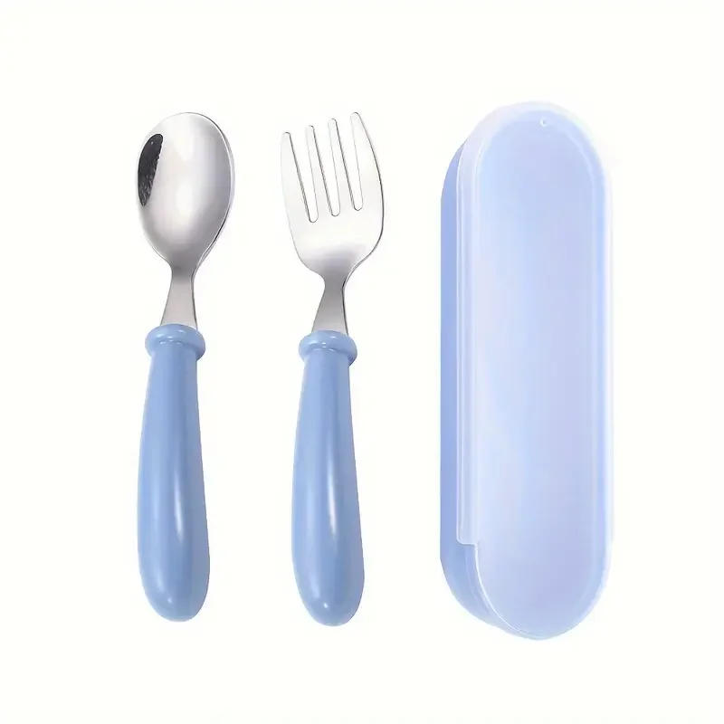 Description Picture 5 of itemSet Of 2 Stainless Steel Children's Cutlery Spoon/fork Box Suitable For Baby Cutlery, Ideal As A Gift For Mothers And Babies