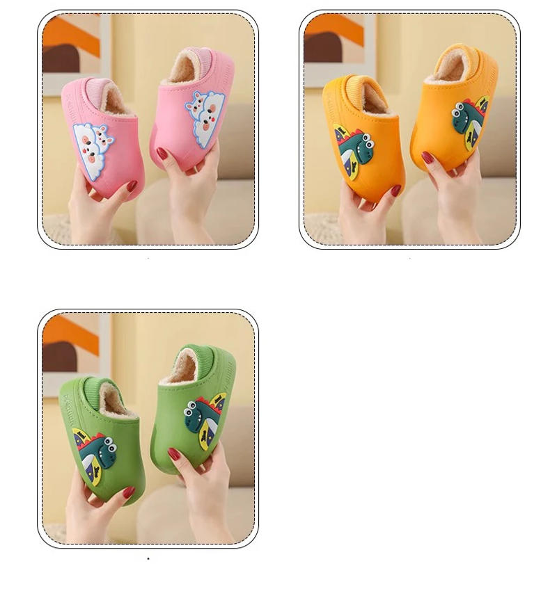 Description Picture 5 of itemNew children's cotton shoes waterproof cute for both boys and girls autumn and winter indoor with plush warm cotton slippers