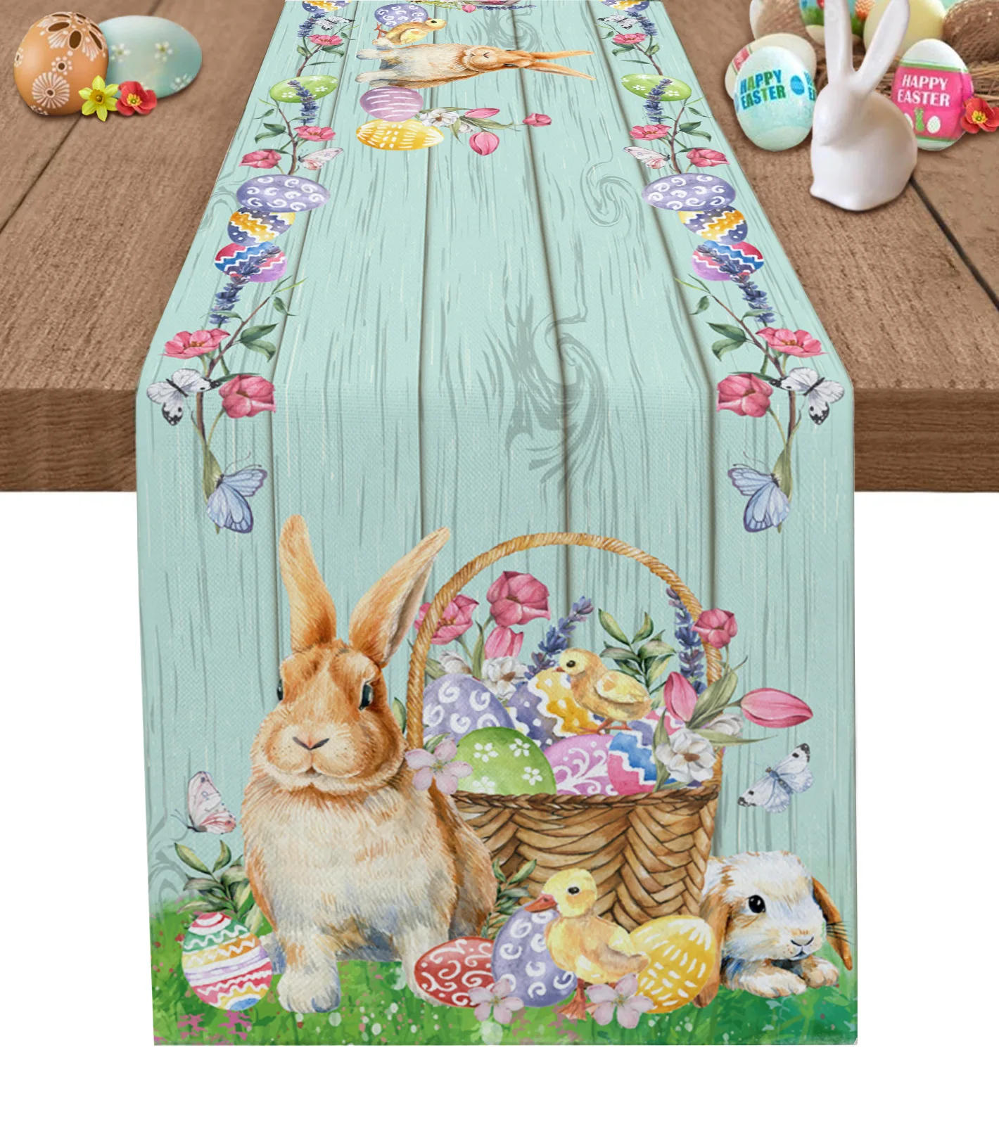 Description Picture 5 of itemEaster Bunny Egg Duck Flower Linen Table Runner Wedding Decoration Anti-Fouling Rectangular Dining