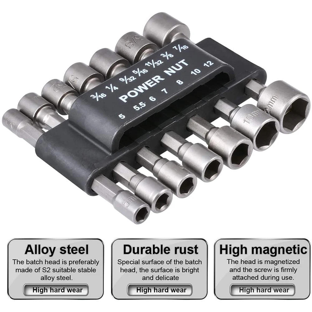 Description Picture 3 of item9/14pcs/set 5mm-13mm Hex SocketS Sleeve Nozzles Nut Driver Set Power Nuts Driver Socket Screwdriver Set Bits Sets Tools