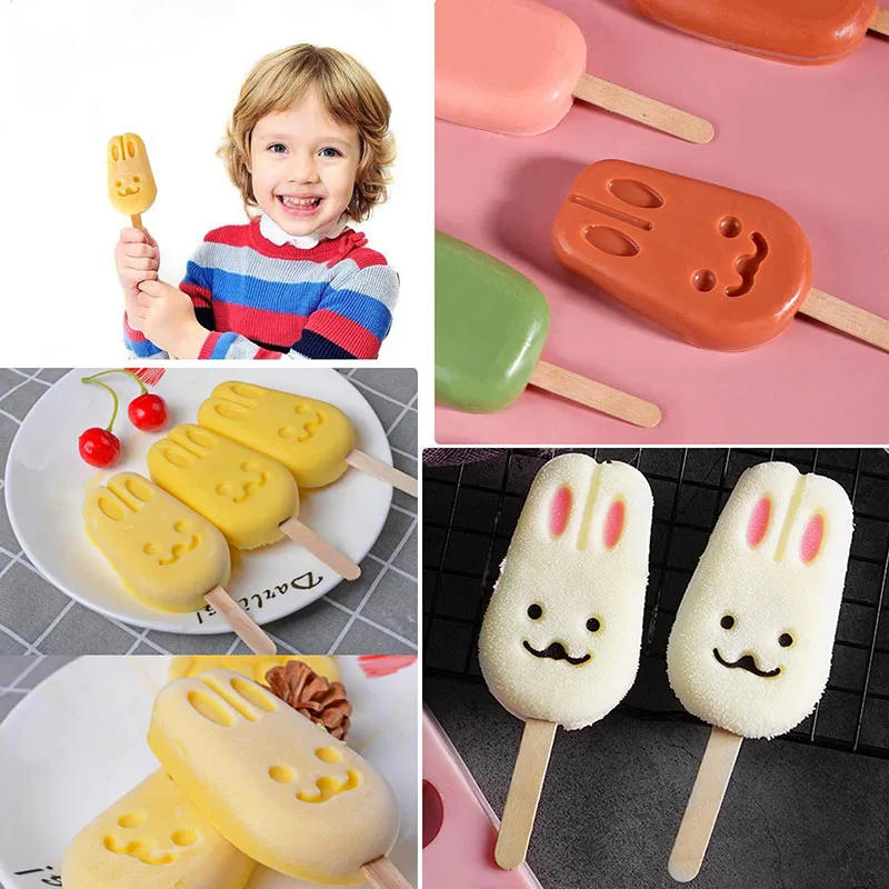 Description Picture 6 of itemPopsicle Silicone Homemade Ice Cream Cartoon Mold Cake Decorating Fondant BPA Free Reusable Popsicle Molds with 50 Wooden Sticks