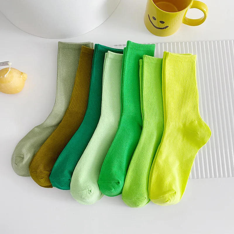 Description Picture 5 of item1pair Women's Socks Middle Tube Socks Candy Colors Cute Cartoon Girl Fluorescent Green Socks Pure Cotton Comfortable Home Sock
