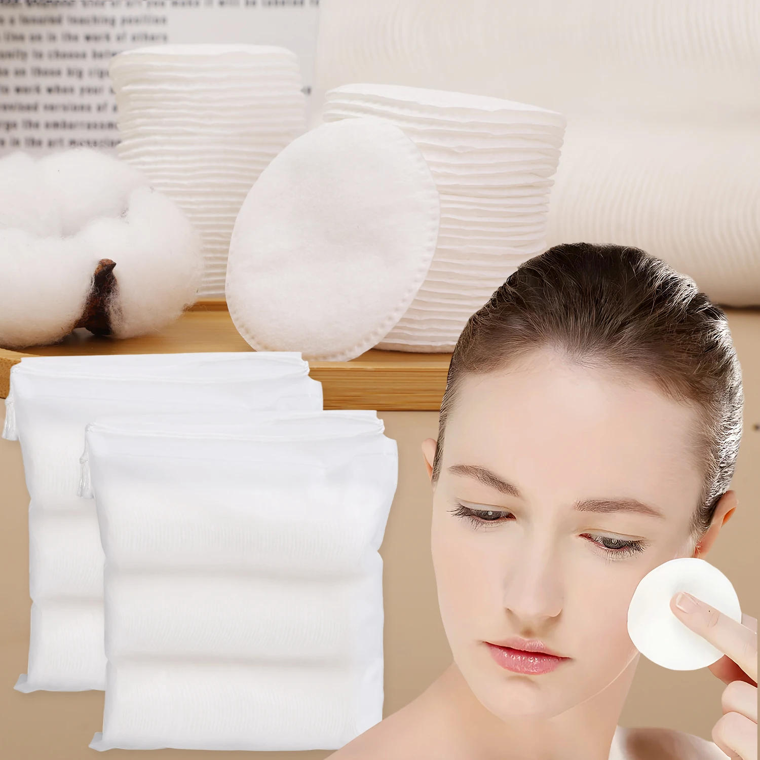 Description Picture 5 of item100/1000pcs Double-sided Cosmetic Cotton Pads Soft and Breathable Round Daily Facial Cleaning Makeup Nail Polish Remove Pads