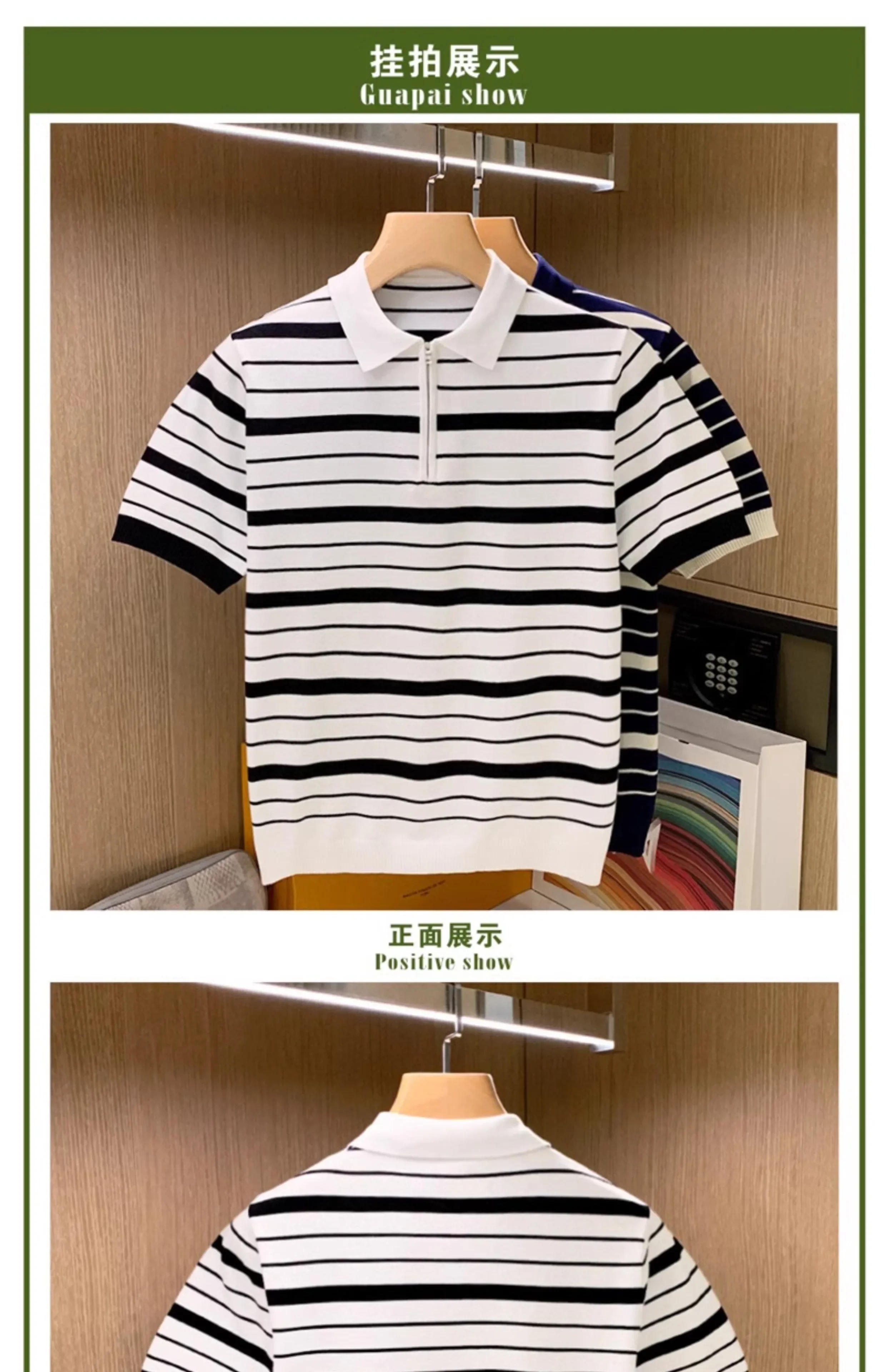 Description Picture 2 of itemKorean Style Fashion Men's Polo Shirt Short Sleeve Lapel Shirts Casual Sport Mens Streetwear Stripe Contrast Polos -shirts W48