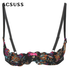 Womens Sexy 1/4 Cup Underwire Bra Floral Lace Thick Padded Push Up Balconette Brassiere Tops Spaghetti Straps Lingerie Underwear