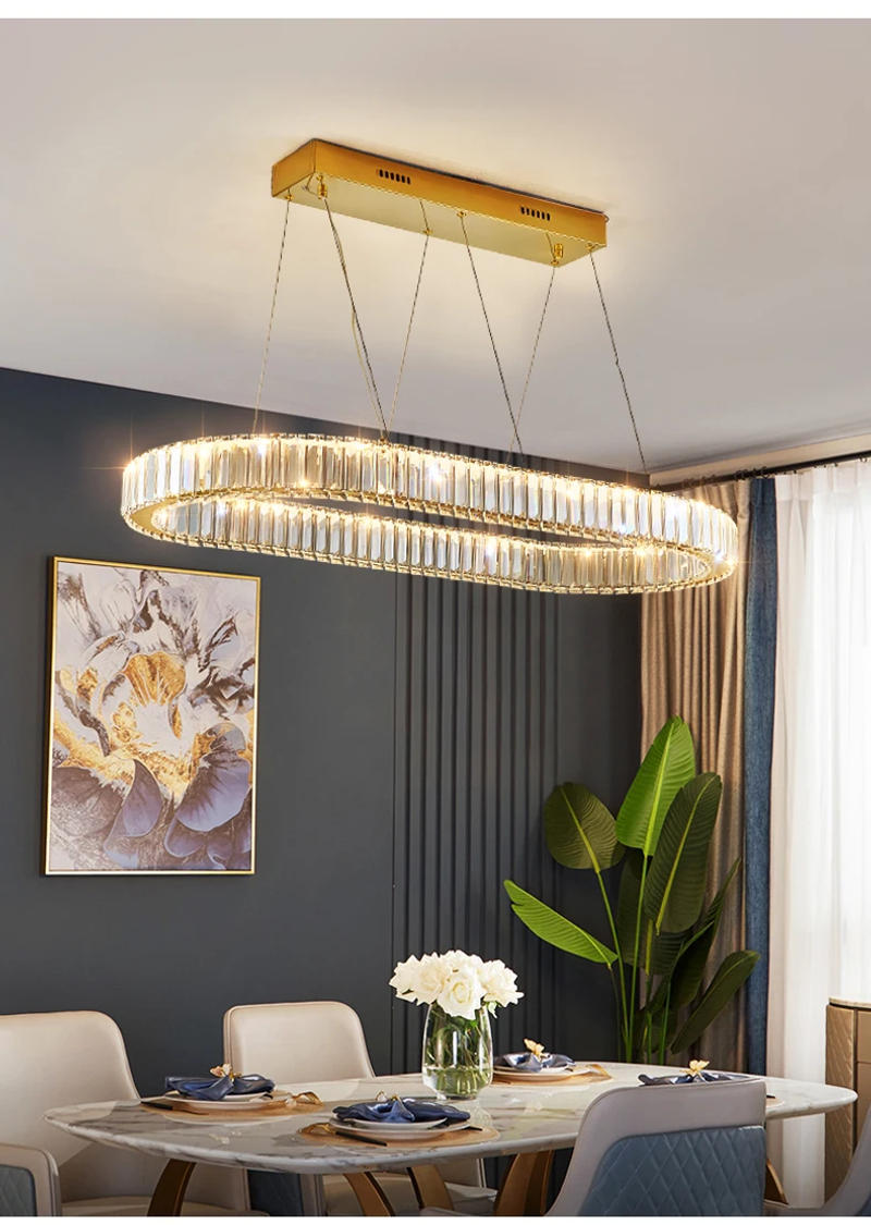 Description Picture 5 of item2023 Modern Luxury Style Crystal LED Pendant Lamp For Dining Room Kitchen Living Room Bedroom Oval Gold Luster Chandelier Light