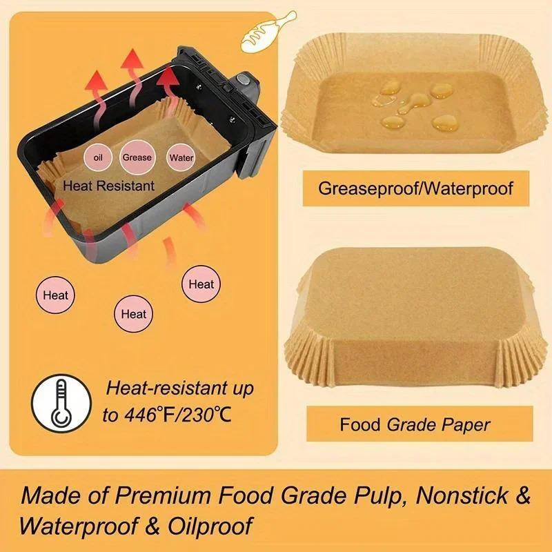 Description Picture 4 of item50/100/150pcs Disposable Air Fryer Paper Kitchen Baking Airfryer Mat Oilproof Micro-wave Barbecue Pad Baking Paper Accessories