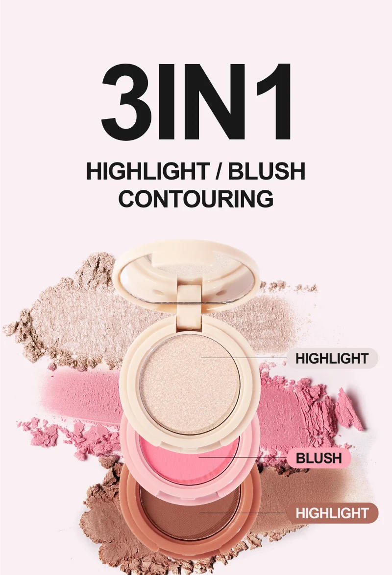 Description Picture 4 of itemNew 3 In 1 Matte Highlighter Contouring Blush Palette Pearly Shiny Eyeshadow Multifunctional Face Makeup Palette Female Cosmetic