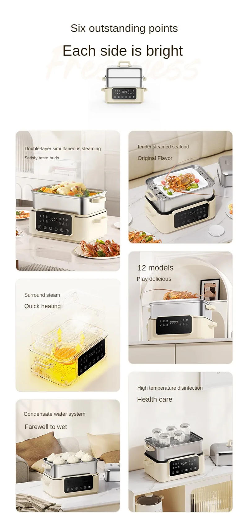 Description Picture 3 of item220V 2 Layers/3 Layers Available Electric Steaming Cooking Machine Intelligent Food Meals Steam Cooker Multi Cooker Hot Pot