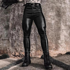 INCERUN Men Sexy Skinny Solid Pantalons Fashion Comfortable Stretch Leather Long Pant Streetwear All-match Simple Trousers S-5XL