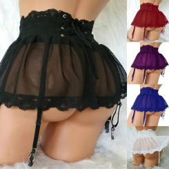 Sexy Lace Extreme Mini Dress Garter Belt Transparent Wedding Suspender Belt Mesh Skirt Garter Belt Lingerie Tenue Sexy Plus Size
