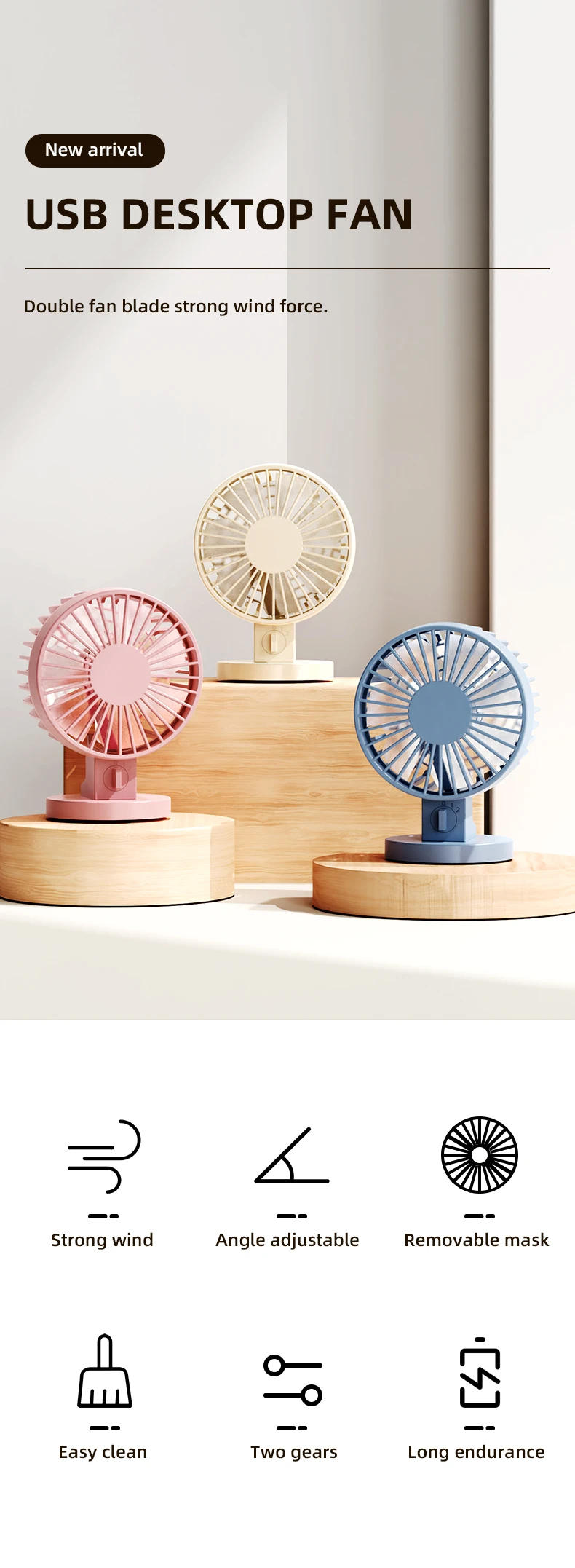 Description Picture 2 of itemNew Mini Fan for Desk USB Small Fan Desktop Oscillating Fans for Home Office Desks