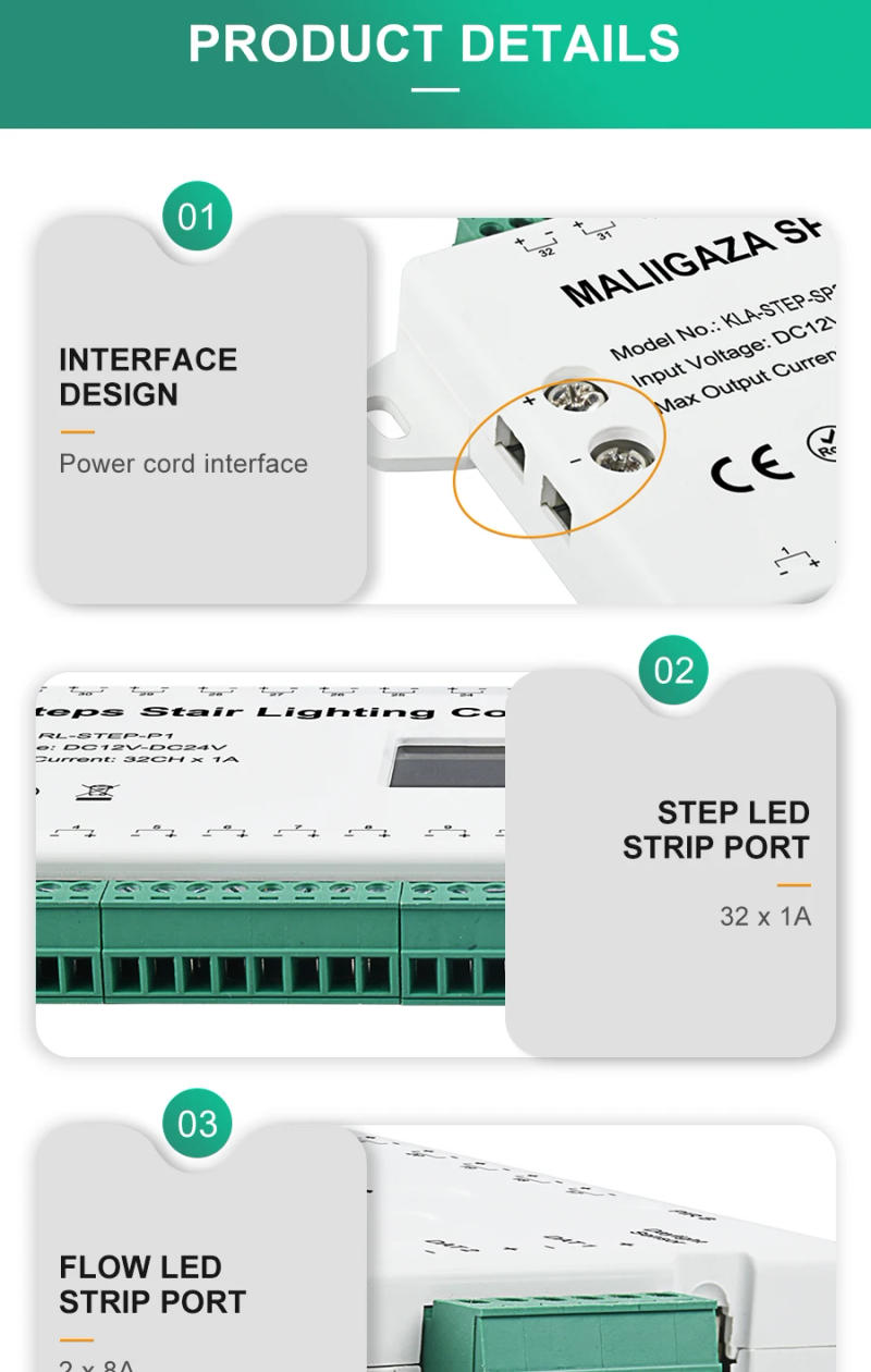 Description Picture 4 of item1-32step LED Stair Controller With Daylight Sensor Motion Sensor Stair Light Strip SPI Side and Step Stair LED Strip Lighting