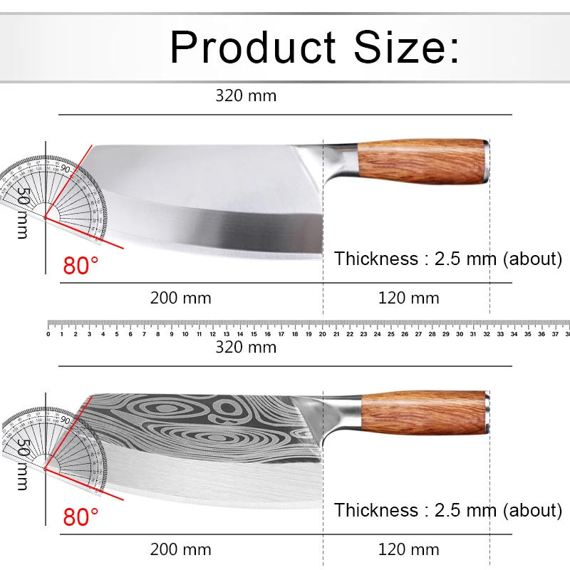 Description Picture 2 of itemProfessional Cleaver Knives Heavy Duty Chinese Knife Wooden Handle Laser Damascus Knife Cleaver Meat Chicken Fish Kitchen Knife