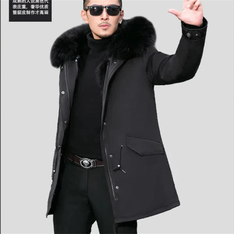 Description Picture 2 of itemMen Plush Coats Fox Hair Inner Liner Detachable Collar Long Fur Parkas Fur Jacket Tops Faux Fur Coat Loose Outerwear Thick Warm