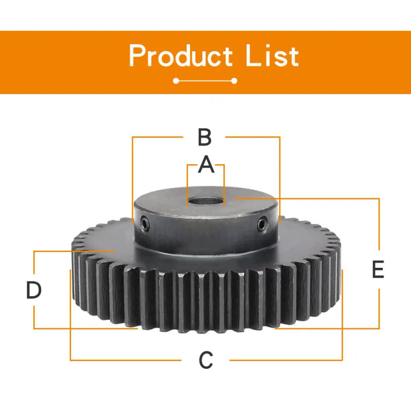 Description Picture 4 of itemMotor Gear 2M-38T/40T Bore Size 10/12/14/15/16/17/19/20/25 mm Gear Wheel Blackening SC45#Carbon Steel Teeth Height 20mm