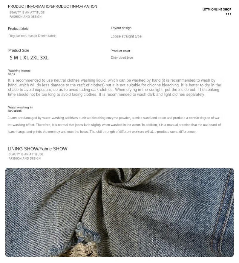 Description Picture 2 of itemSummer Thin Washed Make Old Ripped Jeans Men's Retro Nostalgic Loose Straight Korean Style Street Style Trendy Wide Leg Pants